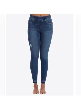 NWT Spanx Distressed Denim Leggings blue medium wash skinny pull on jeans XS